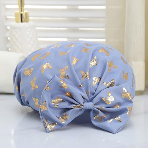 Lkw Ogechi Luxus Duschhaube Doppellagig, Schleifenknoten Duschkappe, Verdickte Duschhaube Damen Wasserdicht, Wiederverwendbare Elastische Duschhaube, für Damen Frauen Mädchen von Lkw Ogechi