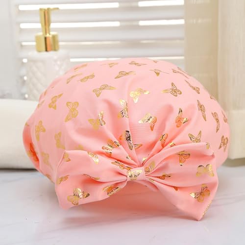 Lkw Ogechi Luxus Duschhaube Doppellagig, Schleifenknoten Duschkappe, Verdickte Duschhaube Damen Wasserdicht, Wiederverwendbare Elastische Duschhaube, für Damen Frauen Mädchen von Lkw Ogechi