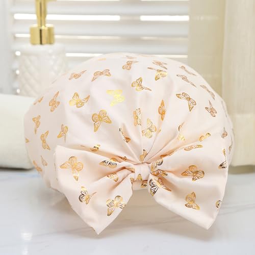 Lkw Ogechi Luxus Duschhaube Doppellagig, Schleifenknoten Duschkappe, Verdickte Duschhaube Damen Wasserdicht, Wiederverwendbare Elastische Duschhaube, für Damen Frauen Mädchen von Lkw Ogechi