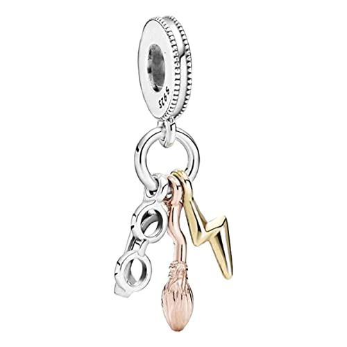 Charme Brille, Nimbus 2000 Lightning Bolt Charms-Anhänger 925 Sterling Silber Charm Bead Pendant für Europäische Armbänder und Halsketten von Lkwidi