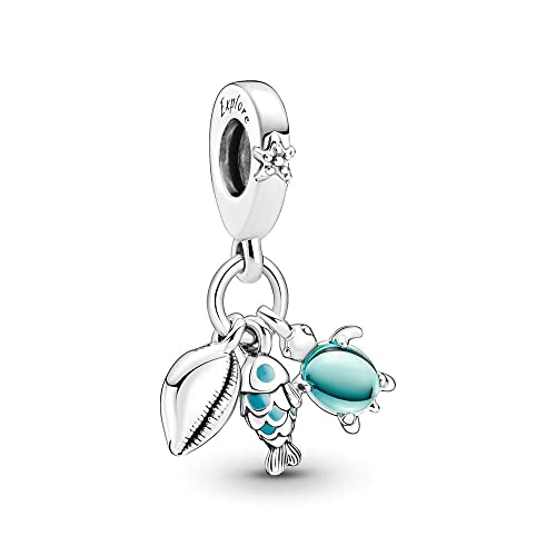 Lkwidi Charme Fisch, Meeresschildkröte Conch Triple Dangle Charms-Anhänger 925 Sterling Silber Charm Bead Pendant für Europäische Armbänder und Halsketten von Lkwidi