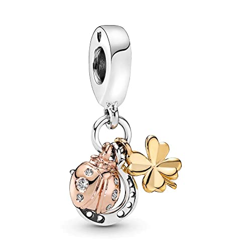 Lkwidi Charme Hufeisen, Klee Marienkäfer Dangle Charms-Anhänger 925 Sterling Silber Charm Bead Pendant für Europäische Armbänder und Halsketten von Lkwidi