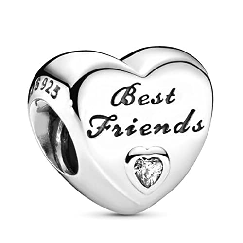 Lkwidi Poliert Best Friends Herz Charms-Anhänger 925 Sterling Silber Charm Bead Pendant für Europäische Armbänder und Halsketten von Lkwidi