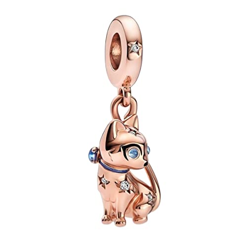 Lkwidi Charme Rose Gold Pet Cat Dangle Charms-Anhänger 925 Sterling Silber Charm Bead Pendant für Europäische Armbänder und Halsketten von Lkwidi