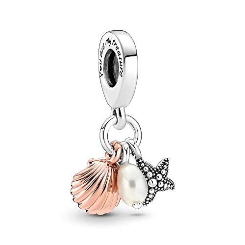 Lkwidi Charme Süßwasser Zuchtperlen Seestern Shell Triple Dangle Charms-Anhänger 925 Sterling Silber Charm Bead Pendant für Europäische Armbänder und Halsketten von Lkwidi