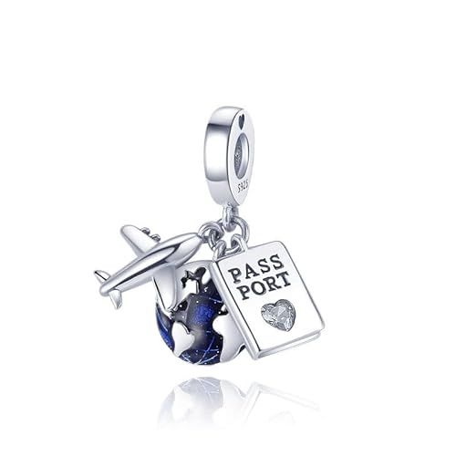 Lkwidi Charme Flugzeug Pass Erde Dangle Charms-Anhänger 925 Sterling Silber Charm Bead Pendant für Europäische Armbänder und Halsketten von Lkwidi