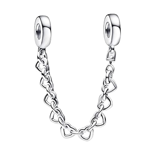 Lkwidi Charme Love Heart Safety Chain Charms-Anhänger 925 Sterling Silber Charm Bead Pendant für Europäische Armbänder und Halsketten von Lkwidi