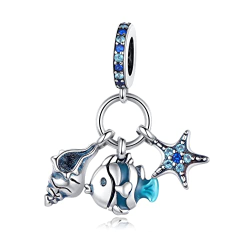 Lkwidi Charme Seesterne und Fische Charms-Anhänger 925 Sterling Silber Charm Bead Pendant für Europäische Armbänder und Halsketten von Lkwidi