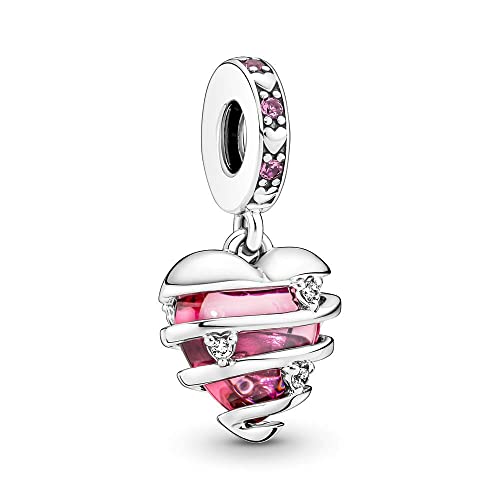 Lkwidi Charme Rosa Zirkon Herz Dangle Charms-Anhänger 925 Sterling Silber Charm Bead Pendant für Europäische Armbänder und Halsketten von Lkwidi