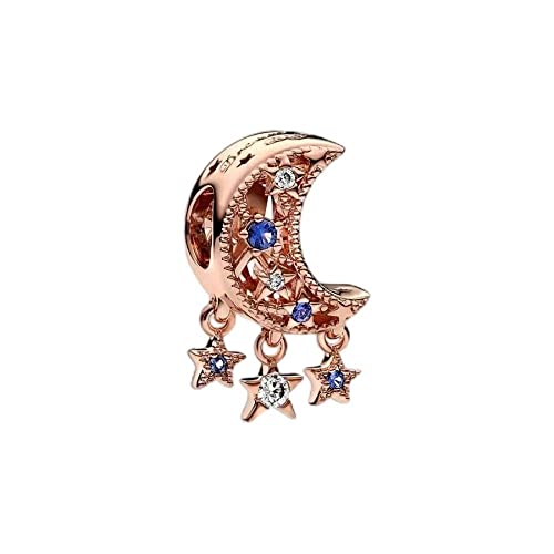 Lkwidi Charme Rose Gold Sterne und Mond Charms-Anhänger 925 Sterling Silber Charm Bead Pendant für Europäische Armbänder und Halsketten von Lkwidi