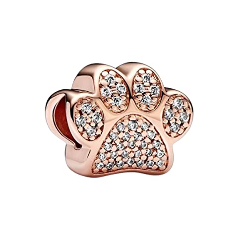 Lkwidi Charme Rose Gold überzogene funkelnde Paw Print Charms-Anhänger 925 Sterling Silber Charm Bead Pendant für Europäische Armbänder und Halsketten von Lkwidi