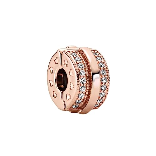 Lkwidi Charme Roségold Sparkling Pavé Lines Clip Charms-Anhänger 925 Sterling Silber Charm Bead Pendant für Europäische Armbänder und Halsketten von Lkwidi