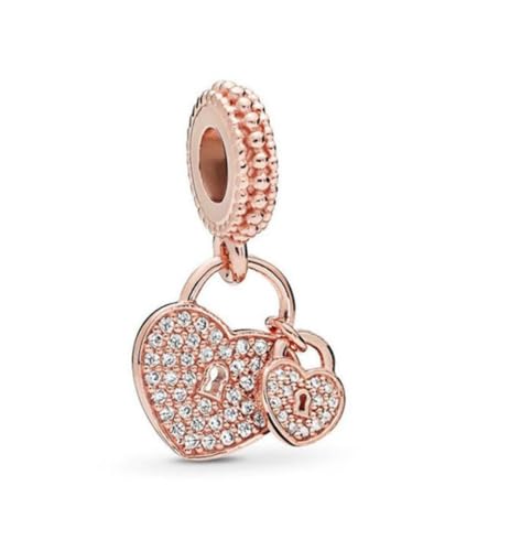 Lkwidi Charme Roségold Two Heart Charms-Anhänger 925 Sterling Silber Charm Bead Pendant für Europäische Armbänder und Halsketten von Lkwidi