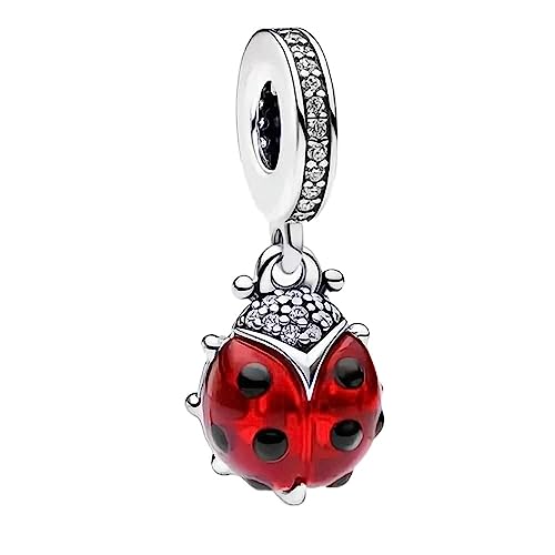 Lkwidi Charme Roter Marienkäfer baumelt Charms-Anhänger 925 Sterling Silber Charm Bead Pendant für Europäische Armbänder und Halsketten von Lkwidi