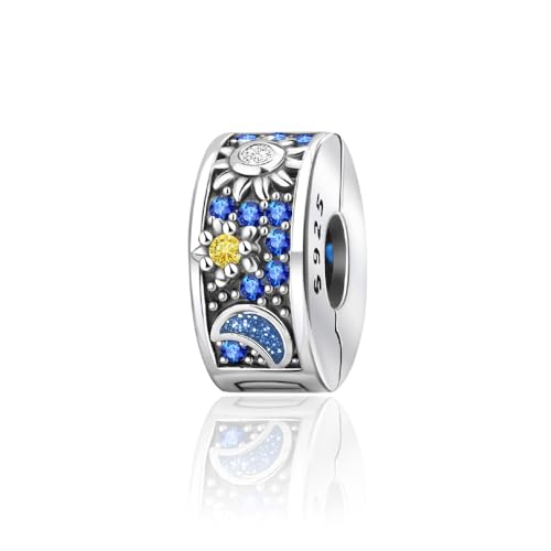 Lkwidi Charme Sonne, Sterne und Mond Clip Charms Anhänger 925 Sterling Silber Charm Pendant für Europäische Armbänder und Halsketten von Lkwidi