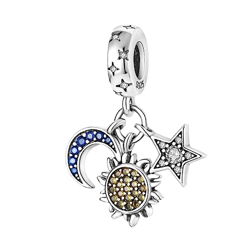 Lkwidi Charme Sterne Mond Sonne baumelt Charms-Anhänger 925 Sterling Silber Charm Bead Pendant für Europäische Armbänder und Halsketten von Lkwidi