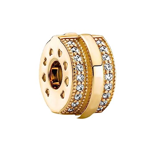 Lkwidi Charme Vergoldete Sparkling Pavé Lines Clip Charms-Anhänger 925 Sterling Silber Charm Bead Pendant für Europäische Armbänder und Halsketten von Lkwidi