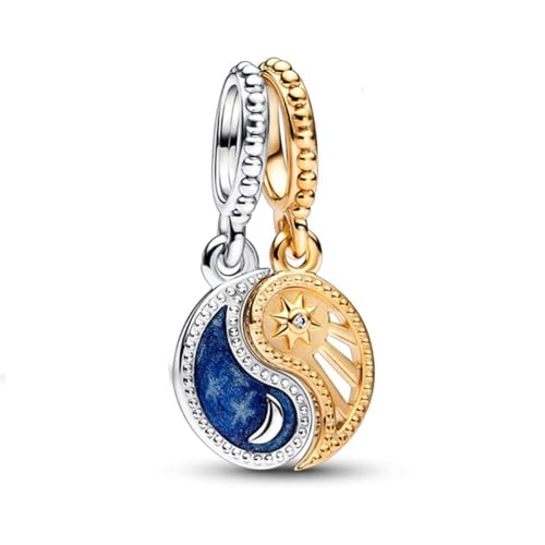 Lkwidi Charme zweifarbig Splittable Sonne/Mond Charms-Anhänger 925 Sterling Silber Charm Bead Pendant für Europäische Armbänder und Halsketten von Lkwidi