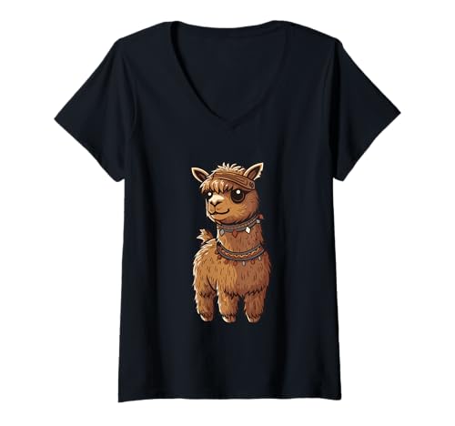 Damen Boho Lama Alpaka Cute Anden Festival Spirit T-Shirt mit V-Ausschnitt Damen Boho Lama Alpaka Cute Anden Festival Spirit T-Shirt mit V-Ausschnitt von Llama Alpaca Boho Tribal Andean Kawaii Vibe