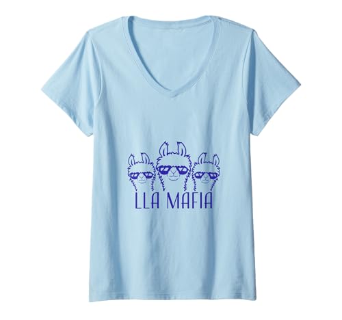 Damen Lla Mafia Llama Spruch Sonnenbrille Text Zitat Cool Cartoon T-Shirt mit V-Ausschnitt Damen Lla Mafia Llama Spruch Sonnenbrille Text Zitat Cool Cartoon T-Shirt mit V-Ausschnitt von Llama Alpaca Cool Funny Comic Animal Fun Lover