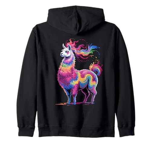 Lama Herren Damen Bunt Aquarell Lama Alpaka Bauernhof Kapuzenjacke von Llama Colorful Animal Apparel For Women Men Kids
