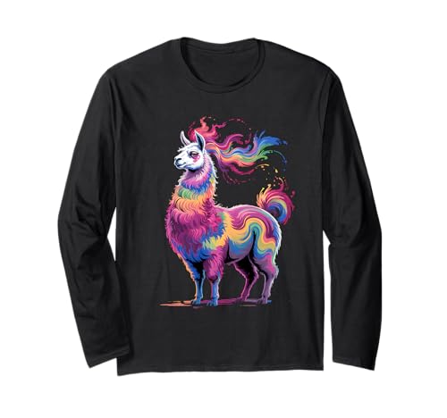 Lama Herren Damen Bunt Aquarell Lama Alpaka Bauernhof Langarmshirt Lama Herren Damen Bunt Aquarell Lama Alpaka Bauernhof Langarmshirt von Llama Colorful Animal Apparel For Women Men Kids