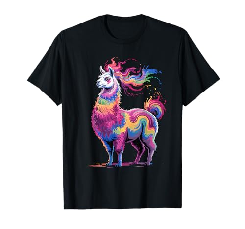 Lama Herren Damen Bunt Aquarell Lama Alpaka Bauernhof T-Shirt von Llama Colorful Animal Apparel For Women Men Kids
