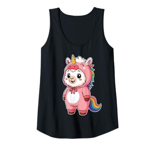 Damen Kawaii Lama im Einhorn Kostüm für Mädchen Kinder Einhorn Liebhaber Tank Top von Llama In Unicorn Costume Kawaii Design