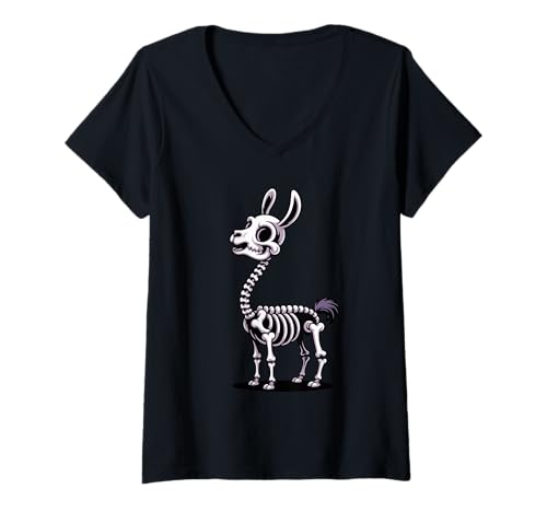 Damen Halloween Lama Skelett Gruselige Lamas T-Shirt mit V-Ausschnitt Damen Halloween Lama Skelett Gruselige Lamas T-Shirt mit V-Ausschnitt von Llama Lover Gifts