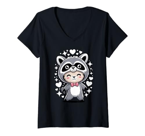 Damen Kawaii Lama Waschbär Kostüm Lamas T-Shirt mit V-Ausschnitt Damen Kawaii Lama Waschbär Kostüm Lamas T-Shirt mit V-Ausschnitt von Llama Lover Gifts