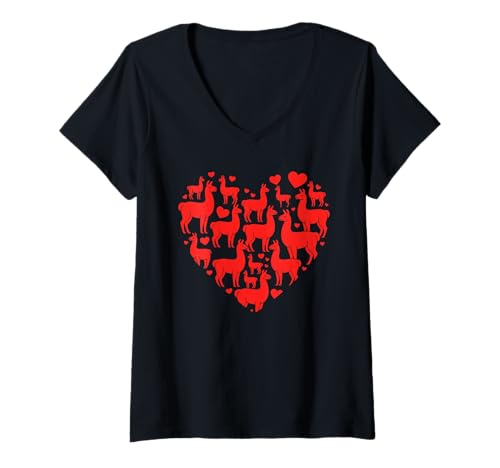 Damen Lama Herzförmig Lamas T-Shirt mit V-Ausschnitt Damen Lama Herzförmig Lamas T-Shirt mit V-Ausschnitt von Llama Lover Gifts