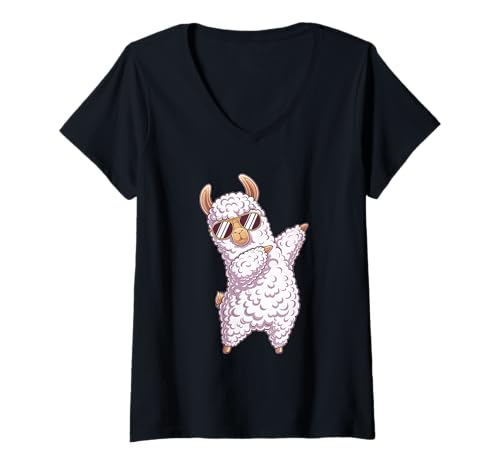 Damen Dabbing Lama Dance Moves Lama T-Shirt mit V-Ausschnitt Damen Dabbing Lama Dance Moves Lama T-Shirt mit V-Ausschnitt von Llama Lovers Unite Apparel Co.
