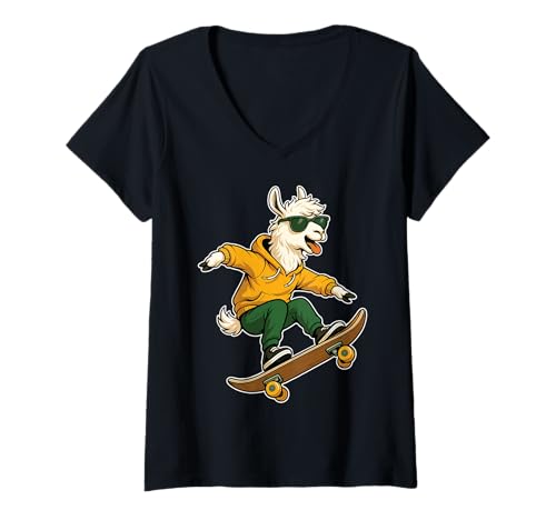 Damen Skateboard Lama, Reiten, Skateboard, Skater, Grafik T-Shirt mit V-Ausschnitt Damen Skateboard Lama, Reiten, Skateboard, Skater, Grafik T-Shirt mit V-Ausschnitt von Llama Skateboarding Skater Men Boys Kids