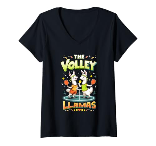 Damen Funny Lamas Play Pickleball The Volley Lamas Paddle Court T-Shirt mit V-Ausschnitt Damen Funny Lamas Play Pickleball The Volley Lamas Paddle Court T-Shirt mit V-Ausschnitt von Llamas Play Pickleball The Volley Llamas Paddle