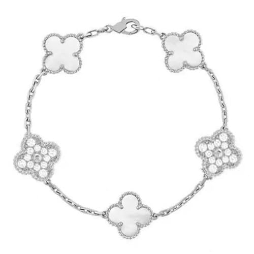 Grau,Lllunimon Zirkon vier Blatt Klee Armband für Frauen Männer Glück Link Klee Armbänder, Sterling Silber Schmuck Weihnachten Geburtstag Valentinstag Geschenke von Lllunimon