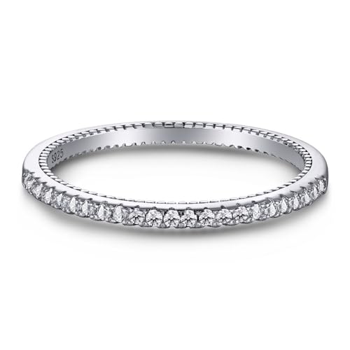 Lllunimon 2MM Frauen 925 Sterling Silber Verlobungsring Cubic Zirkonia Ewigkeit Hochzeit Band Stapelbare Ring Voller Diamant Stapeln Reihe Ring Index Finger Ende Finger Feiner Ring,B,Size9 Lllunimon 2MM Frauen 925 Sterling Silber Verlobungsring Cubic Zirkonia Ewigkeit Hochzeit Band Stapelbare Ring Voller Diamant Stapeln Reihe Ring Index Finger Ende Finger Feiner Ring,B,Size9 von Lllunimon