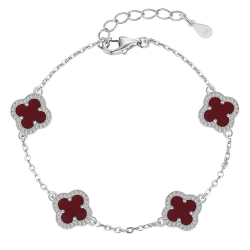 Lllunimon 925 Sterling Silber 4-Blatt Kleeblatt Armband mit verstellbarer Kette Schmuck Geschenk für Frauen Mädchen Charm Link Armband Glück zarte Armbänder,C Lllunimon 925 Sterling Silber 4-Blatt Kleeblatt Armband mit verstellbarer Kette Schmuck Geschenk für Frauen Mädchen Charm Link Armband Glück zarte Armbänder,C von Lllunimon