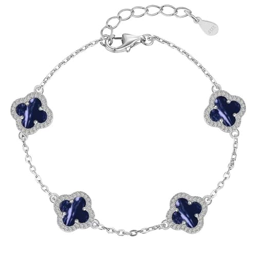 Lllunimon 925 Sterling Silber 4-Blatt Kleeblatt Armband mit verstellbarer Kette Schmuck Geschenk für Frauen Mädchen Charm Link Armband Glück zarte Armbänder,D von Lllunimon