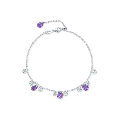 Lllunimon 925 Sterling Silber Damen Armband Amethyst Schmuck Eleganter Wassertropfen Edelstein Armband Sommer Schmuck Verstellbares Geschenk für Sie von Lllunimon