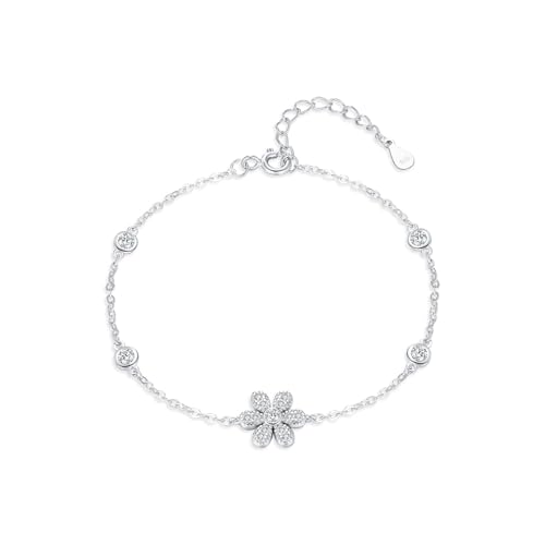 Lllunimon 925 Sterling Silber Damen Armband Zirkon Gänseblümchen Schmuck Minimalistische Blume Armband Sommer Schmuck Verstellbares Geschenk für Sie von Lllunimon