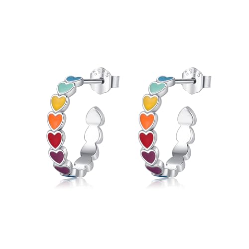 Lllunimon 925 Sterling Silber Damen Ohrringe Regenbogen Liebe Ohrringe Vitalität Ohrringe Niedlicher und bunter Schmuck Exquisites Regenbogen Design Alltagskleidung von Lllunimon