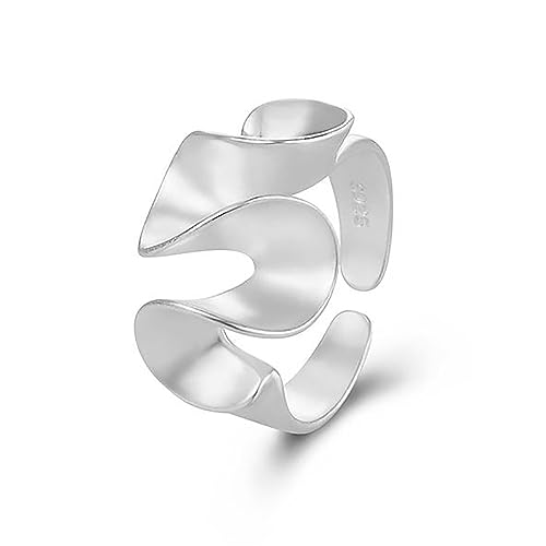 Lllunimon 925 Sterling Silber Falten Welle Ring, Matte Statement Ringe Minimalismus Einstellbare Stapelbar Ring Für Frauen Mädchen von Lllunimon