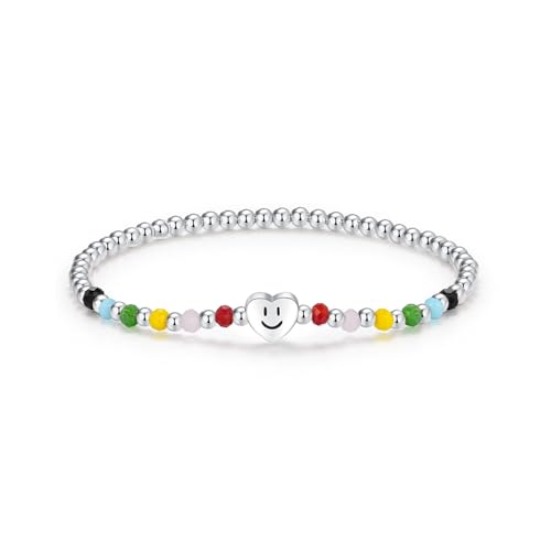 Lllunimon 925 Sterling Silber Frauen Armband Smiley Armband Mode Regenbogen Armband Süßigkeiten Perlen Armband Alltagskleidung von Lllunimon