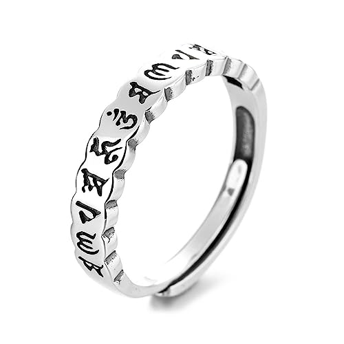 Lllunimon 925 Sterling Silber Om Mani Padme Hum Ringe Vintage Sechs Charakter Sprichwörter Hakenkreuz Ring Für Männer Frauen Gebet Meditation von Lllunimon