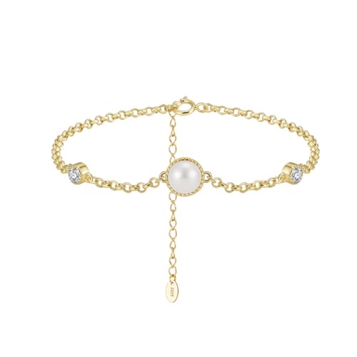 Lllunimon 925 Sterling Silber Perle Perlenarmbänder für Frauen zierliche einfache Kette Armband 14K vergoldeter Schmuck für Frauen Sommer Strand Jubiläum Geburtstagsgeschenke,Gold Lllunimon 925 Sterling Silber Perle Perlenarmbänder für Frauen zierliche einfache Kette Armband 14K vergoldeter Schmuck für Frauen Sommer Strand Jubiläum Geburtstagsgeschenke,Gold von Lllunimon
