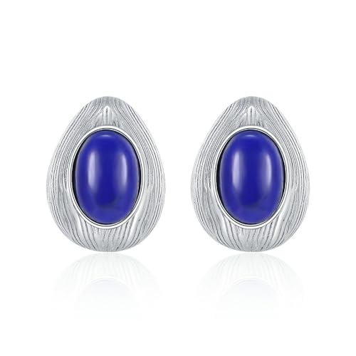 Lllunimon 925 Sterling Silber Textur Studs Ohrringe Für Frauen, Minimalistische Blaue Lapis Lazuli Ohrringe Hypoallergene Ohren Schmuckgeschenke von Lllunimon