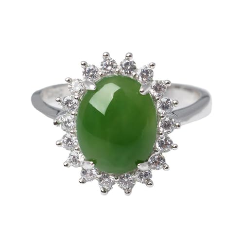 Lllunimon 925 Sterling Silber Verstellbarer Ring, Mode Oval Green Jade Ring Kostbarer Edelsteinschmuck Geschenk Für Frauen Mädchen von Lllunimon