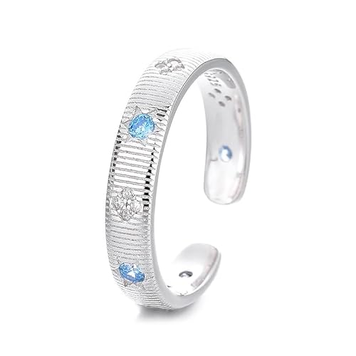 Lllunimon Aquamarin Zirkon Starlight S925 Silber Ring Böhmischer Naturschmuck Wabi-Sabi Ästhetische Textur Schmuck Eleganter und einfacher Stil Geschenke für den Alltag für Sie von Lllunimon