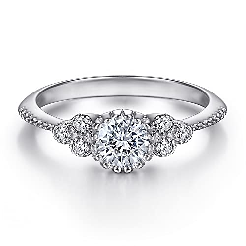 Lllunimon Blumenform Hauptstein S925 Silberring, spiegelpolierte Verarbeitung, schlichte romantische Schmuckstücke. Tägliches Tragen, ein Geschenk für sie.,Size 6 von Lllunimon