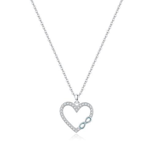 Lllunimon Damen 925 Silber Halskette Exquisiter Zirkon Ewige Liebe Anhänger Halskette Trendige Damenkette Tägliche Kleidung Mode Halskette Schmuck Geschenk von Lllunimon